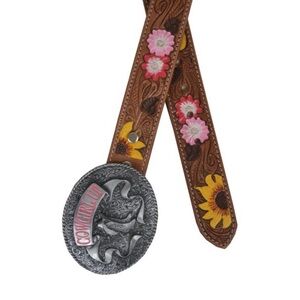 Cowgirl Up Rodeo Belt Buckle Floral Spring Hand-tooled Leather pink Myra Bag S